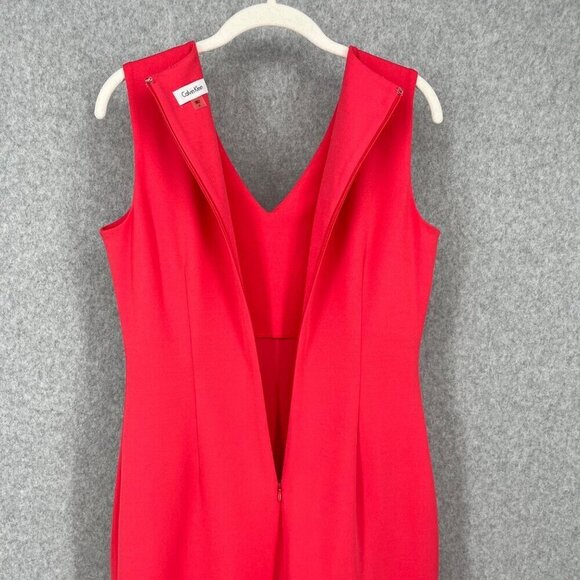 Calvin Klein Ruffle Hem Sheath Dress Size 6 Hibiscus Pink Coral Office Cocktail - Picture 6 of 12